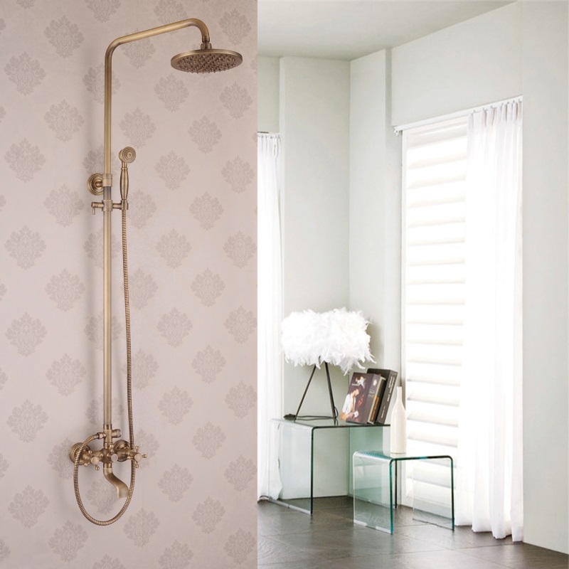 复古浴室古铜色龙头花洒壁挂式全铜淋浴水龙头双把挂墙式淋浴器