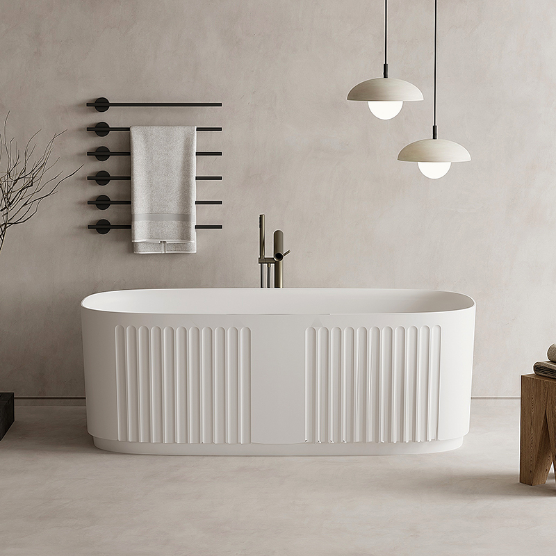 北欧简约条纹双人人造石浴缸家用酒店个性化创意独立式名宿浴盆