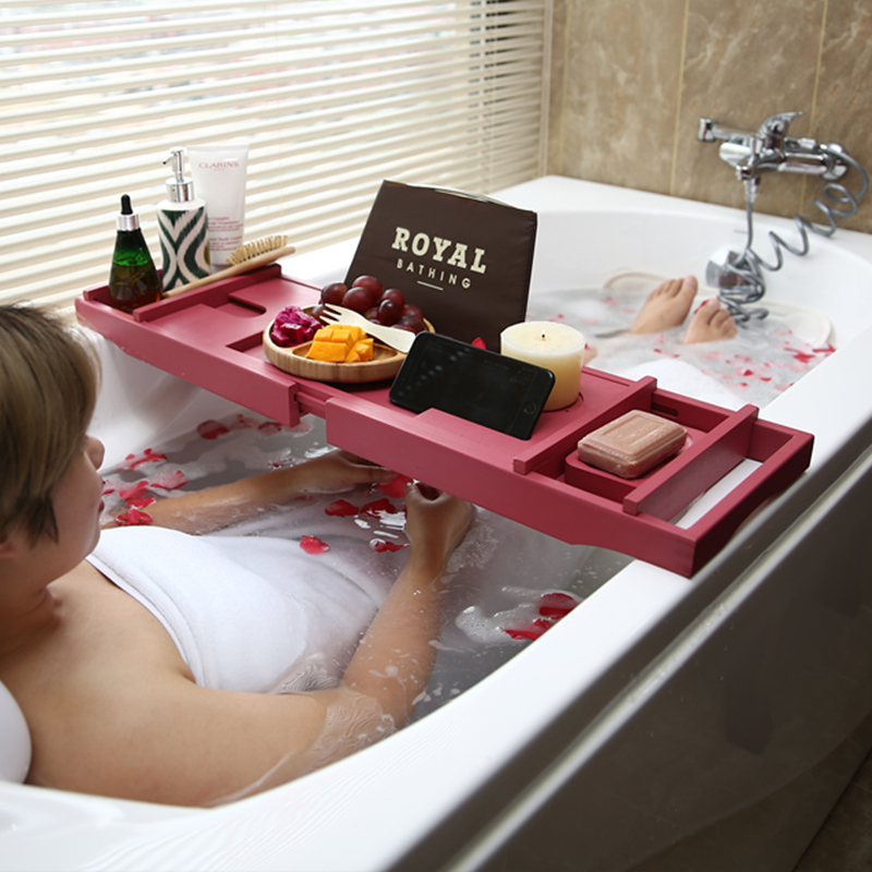 浴缸置物架置物板浴缸伸缩架防滑竹欧式家用泡澡支架浴缸架泡澡架