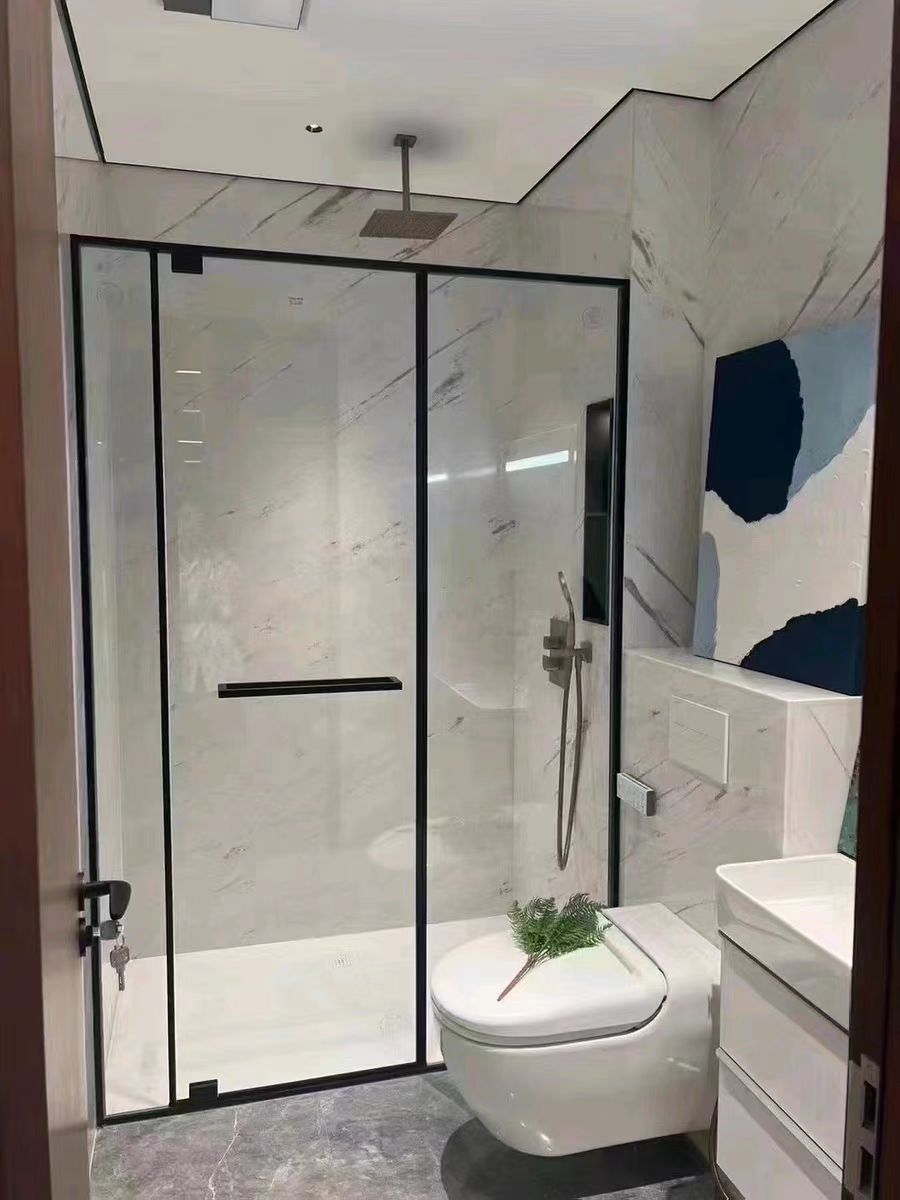 西安极窄一字型淋浴房平开门极简卫生间干湿分离隔断浴室屏风玻璃