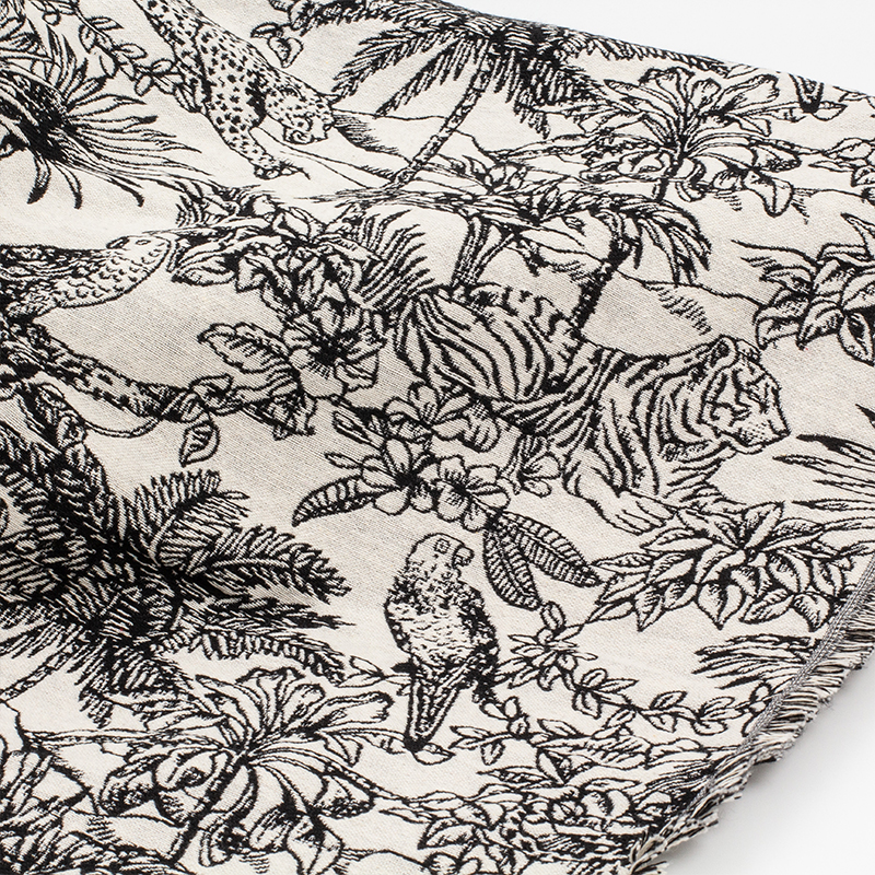 提花布料动物丛林老虎廓形服装设计面料加厚裙子手工diy包包材料