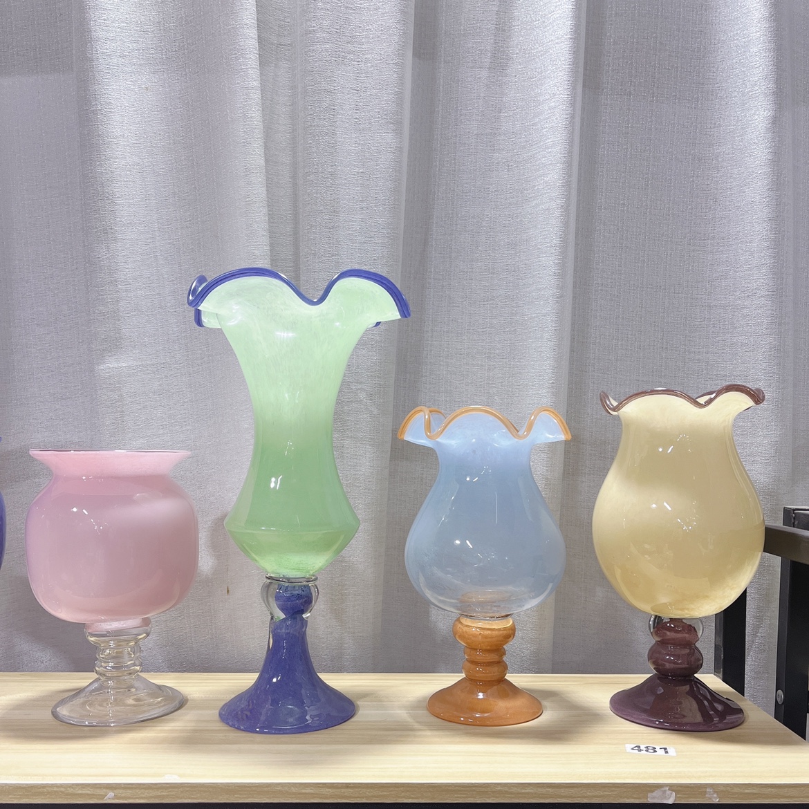 新品法式复古高脚铃兰风灯花瓶中古琉璃高级艺术玻璃花器花瓶花插