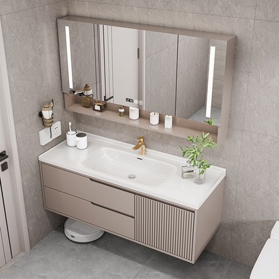 橡木烤漆浴室柜陶瓷一体盆现代简约卫生间洗漱台洗手洗脸盆柜组合
