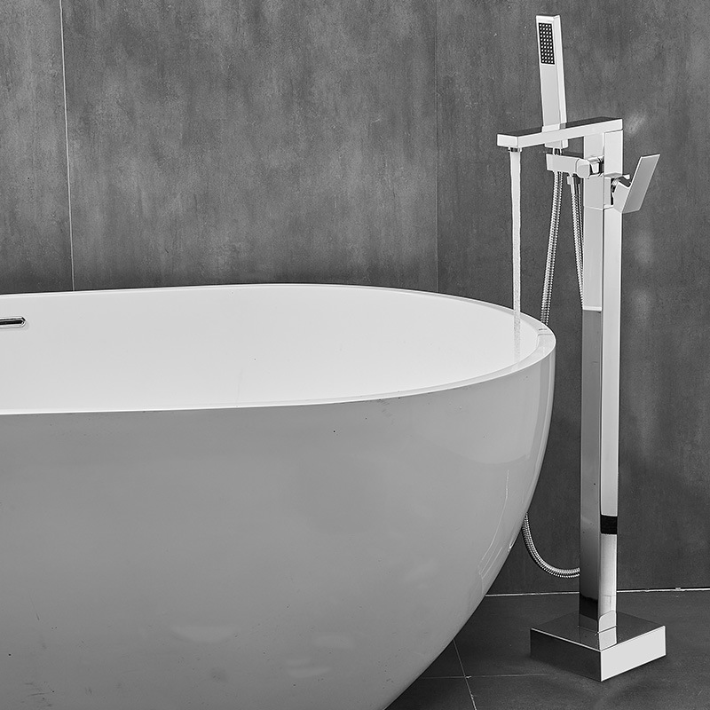 新款全铜落地式浴缸冷热水龙头木桶立柱盆缸边式浴室独立淋浴花洒