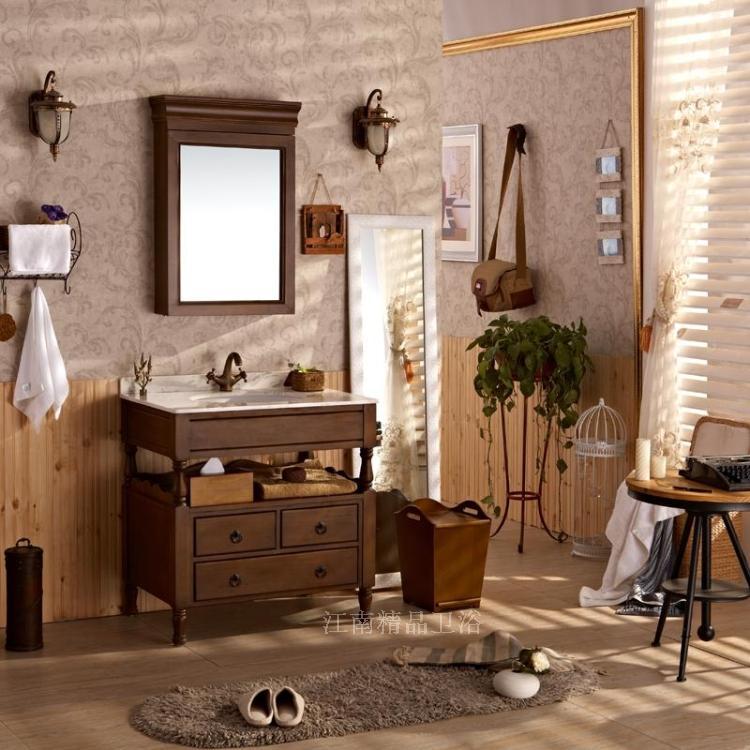 美式浴室柜欧式组合橡木实木卫浴柜洗脸盆柜洗手盆柜洗漱台9003