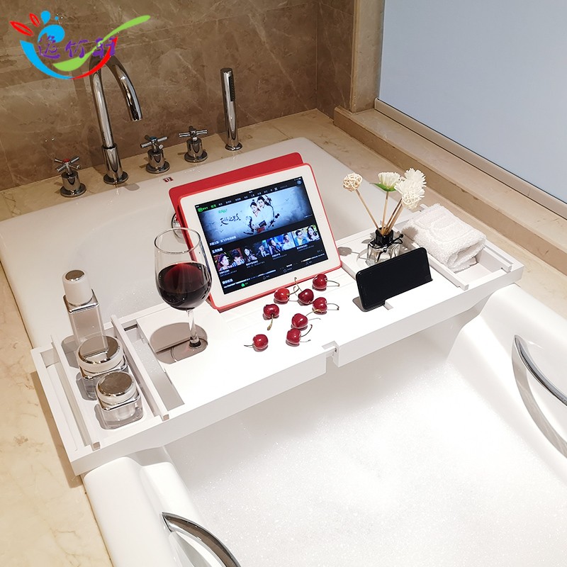 浴缸架竹制伸缩防滑浴缸支u架卫生间泡澡置物架手机平板支架浴盆
