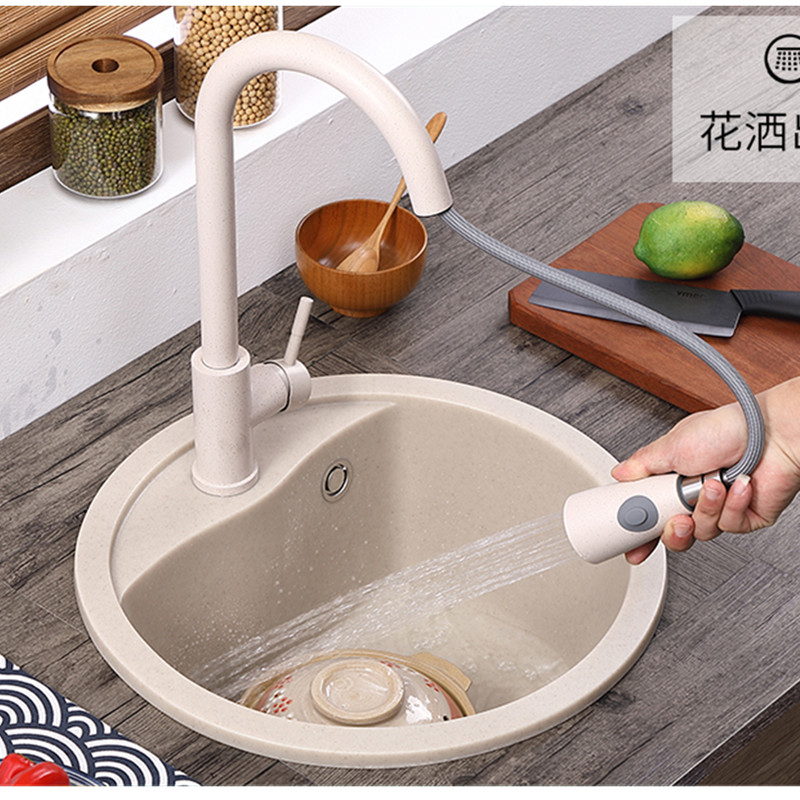 推荐石英石圆形水槽单槽套餐 可定制颜色厨房手工小洗手盆 台上台