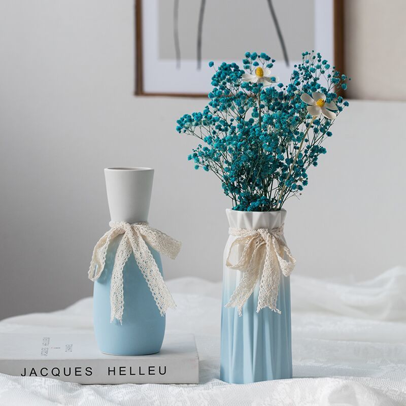 创意渐变蓝小清新陶瓷花瓶简约插花器现代北欧客厅家居装饰品摆件