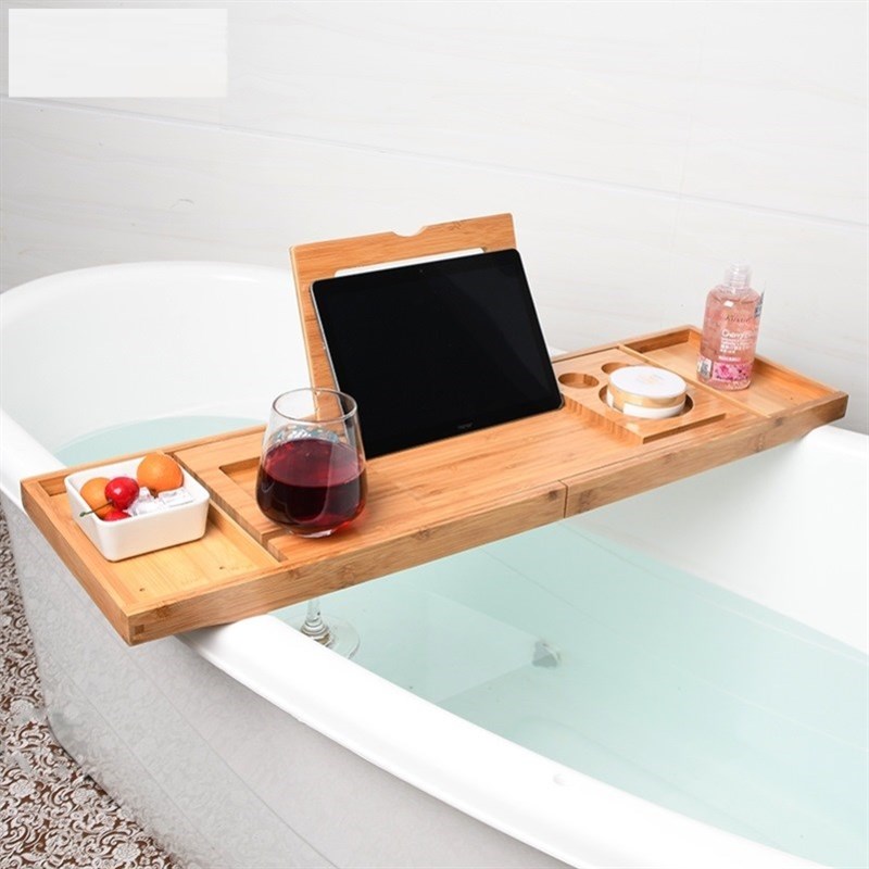 速发浴缸置物架伸缩可调节浴缸支架多功能收纳层架竹防滑欧式泡澡