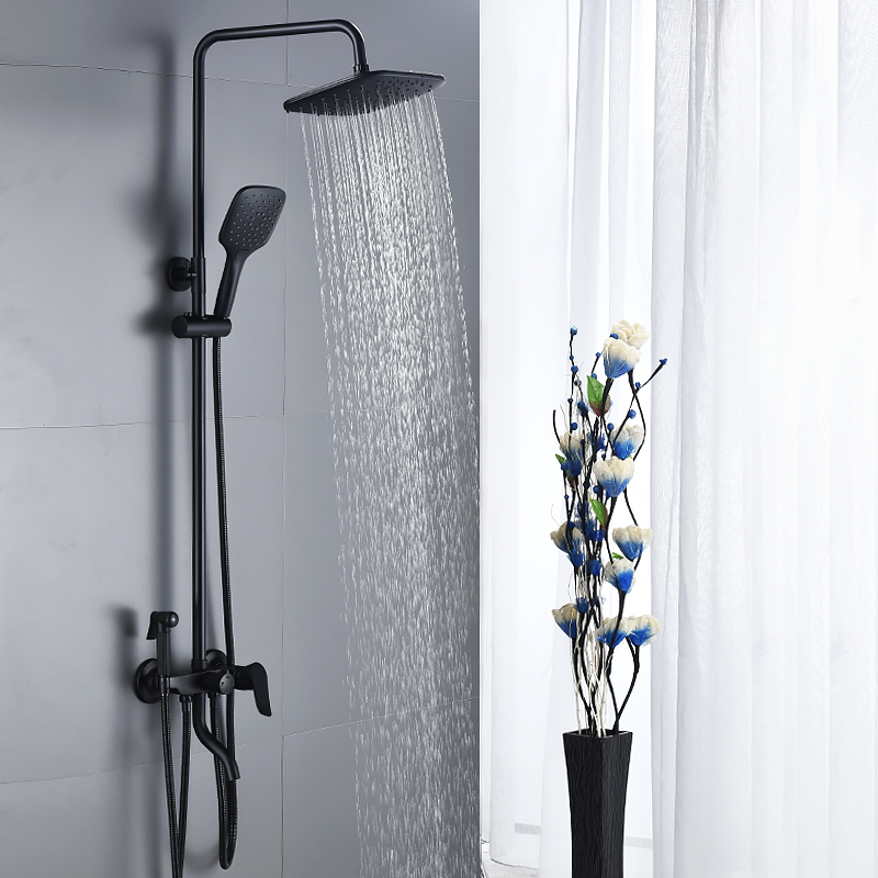 黑色花洒套装家用全铜欧式淋浴器挂墙式化L妆室卫浴室沐浴淋雨喷