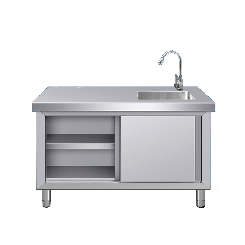 急速发货不锈钢拉门工作台带水池水槽一体灶台柜饭店商用家用厨房