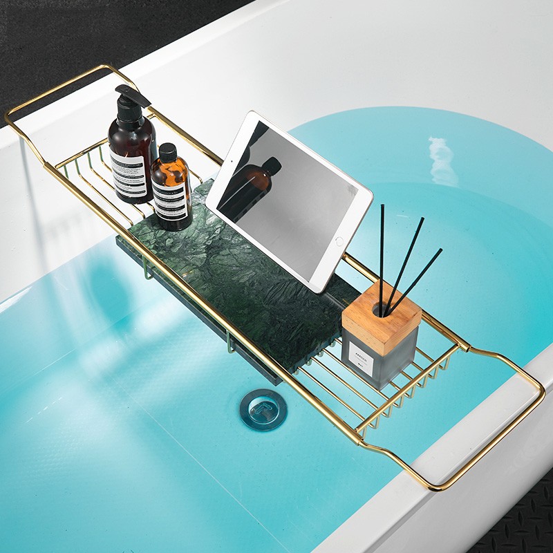 卫生间浴缸置物架不锈钢伸缩多功能浴室沐浴手机架金色收纳架