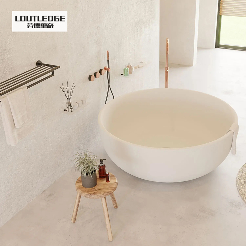 极速白色圆形酒店民宿1米3 1米5哑光人造石成人浴池浴盆浴桶浴缸