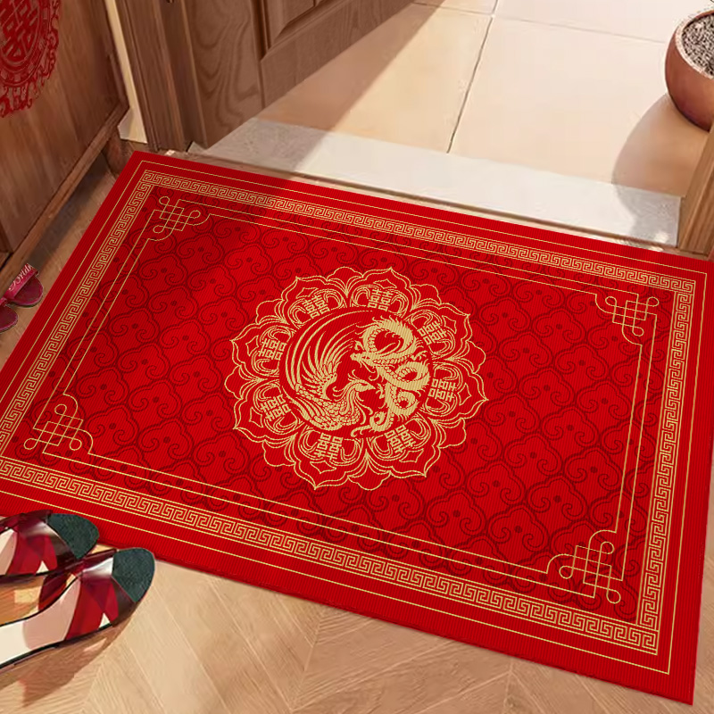 中式红色结婚地垫喜庆入户门垫地毯进门婚礼用品新婚喜字门口脚垫