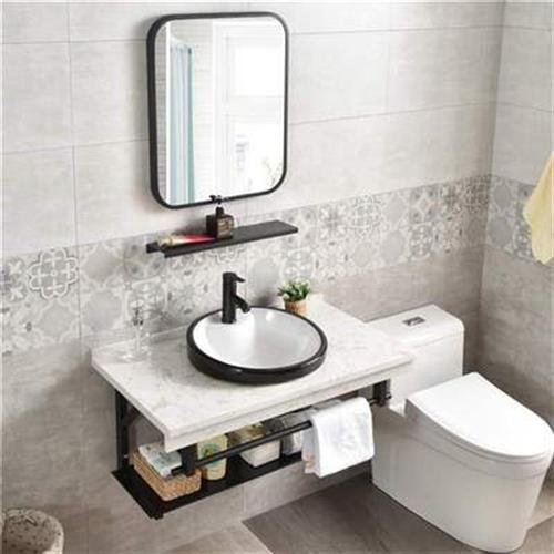 新品简易大理石洗手池小户型浴室柜台中盆组合卫生间洗脸盆挂墙式