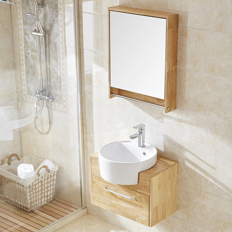 橡木洗漱台洗脸洗手盆柜日式简约现代实木浴室柜组合小户型卫生间