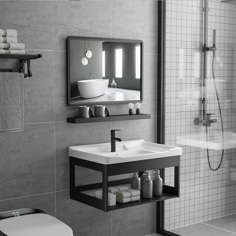 网红简约浴室挂墙洗手盆柜组合小户型卫生间洗脸盆家用一体陶瓷洗