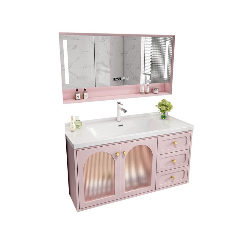 北欧粉色陶瓷一i体盆浴室柜组合化妆室洗脸盆洗手盆轻奢洗漱台套