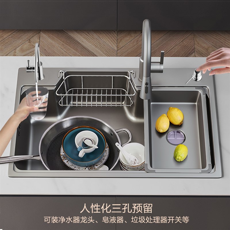 新品日式家用纳米洗碗池厨房304不锈钢水槽洗碗槽单盆洗菜盆台下
