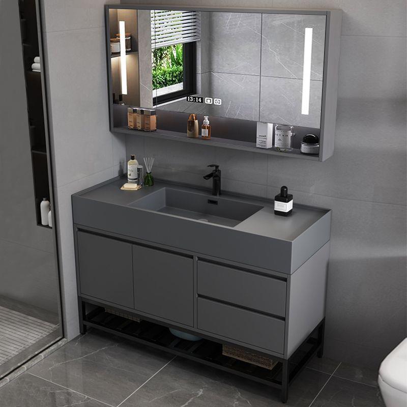 智能实木浴室柜纳米岩石一体洗脸盆柜组合卫生间镜洗手洗漱台岩板