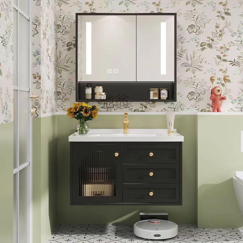 !橡木法式复古浴室柜陶瓷一体卫生间洗脸洗脸盆洗手盆组合洗漱美