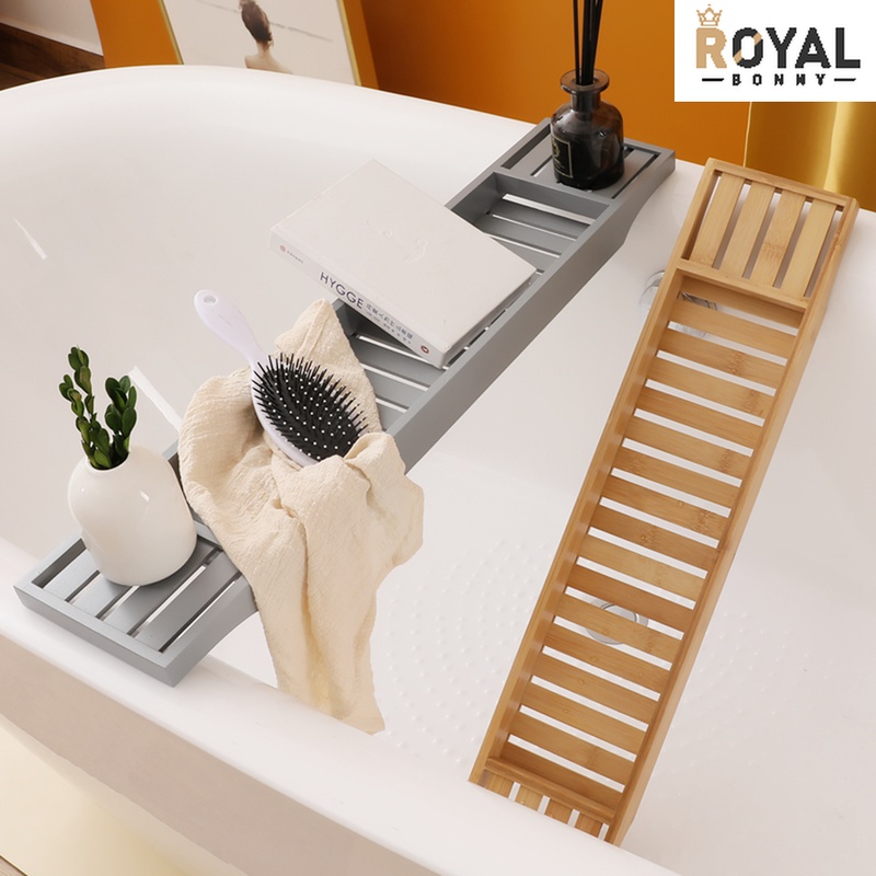 诺宝尼简约风楠竹日式置物架浴缸架可伸缩沥水置物板泡澡托盘轻奢