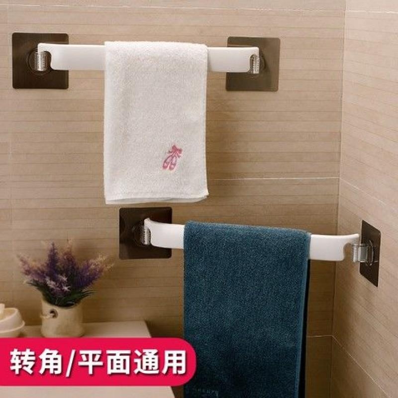毛衣架免打孔卫生间挂厕所吸盘式浴巾置物架毛巾单杆壁挂转角浴室