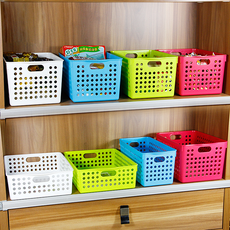 日本进口彩色塑料收纳筐杂物收纳篮多功能办公桌面玩具零食整理筐