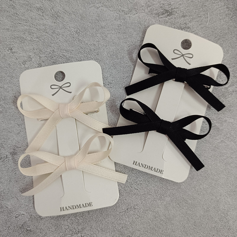 韩式新款甜美简单儿童少女发卡米白色黑色小蝴蝶结对夹刘海夹边夹