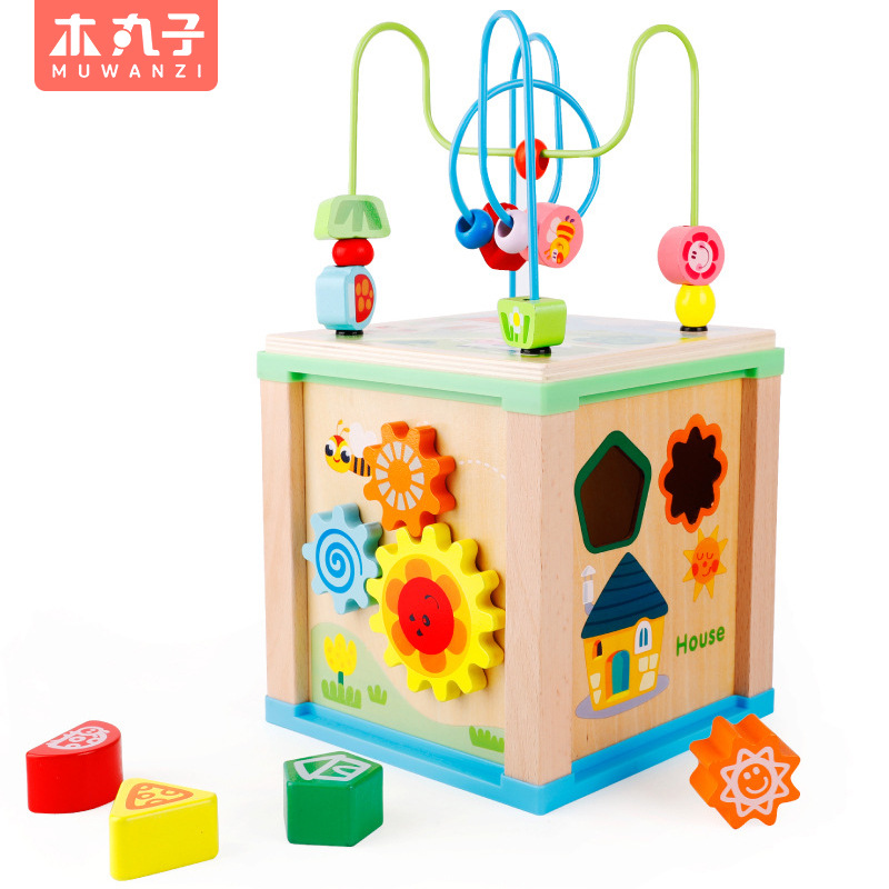 多功能套柱绕珠百宝箱木质幼儿园小孩形状认知配对盒儿童益智玩具