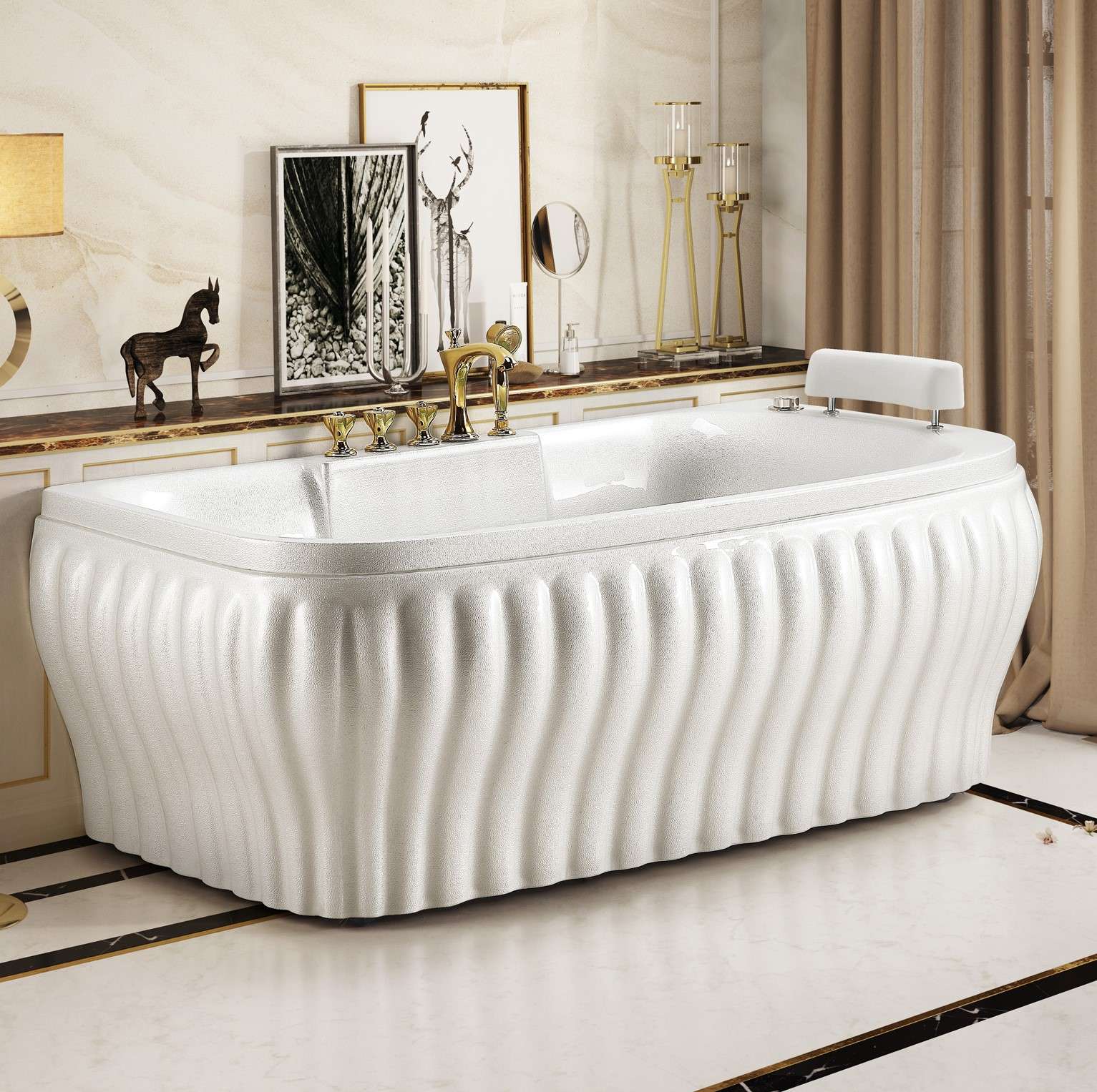 珍珠板亚克力珠光板按摩浴缸 现代欧式轻奢家用冲浪按摩独立浴缸