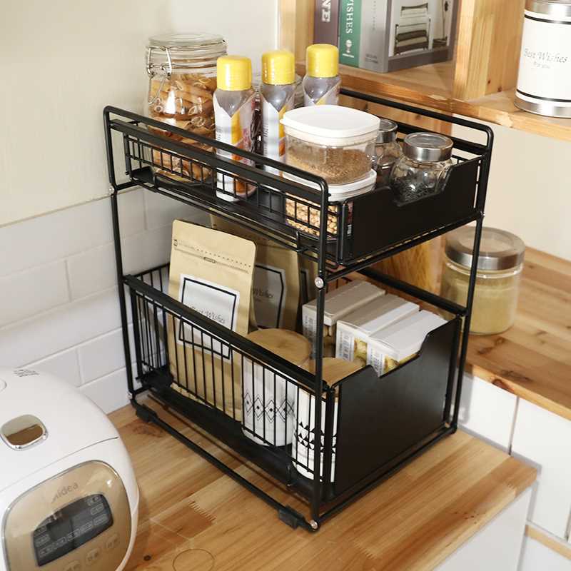 厨房台面置物架家用抽拉式架子用品橱柜分层下水槽储物抽屉收纳架