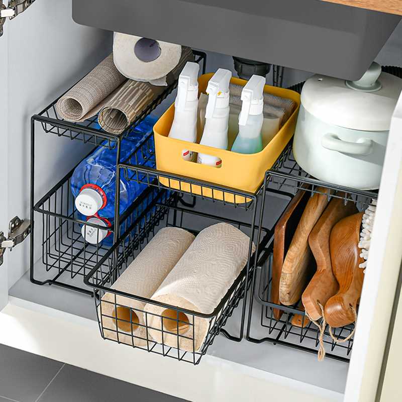 厨房橱柜下水槽洗手池抽拉分层置物架双层抽屉式调料整理收纳架盒