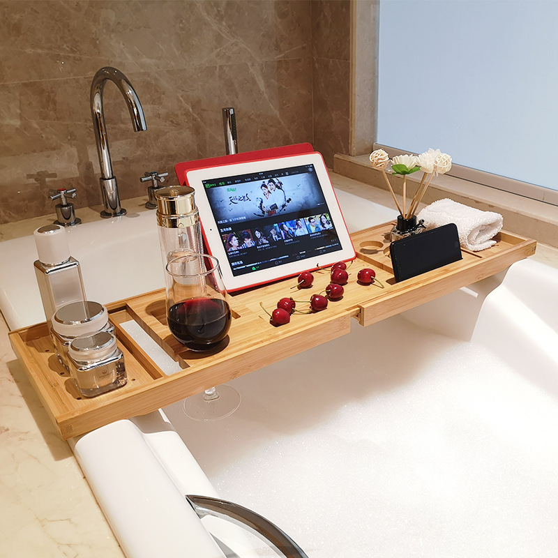 浴缸架浴缸红酒架手机平板支架浴缸置物板托盘置物架伸缩泡澡支架