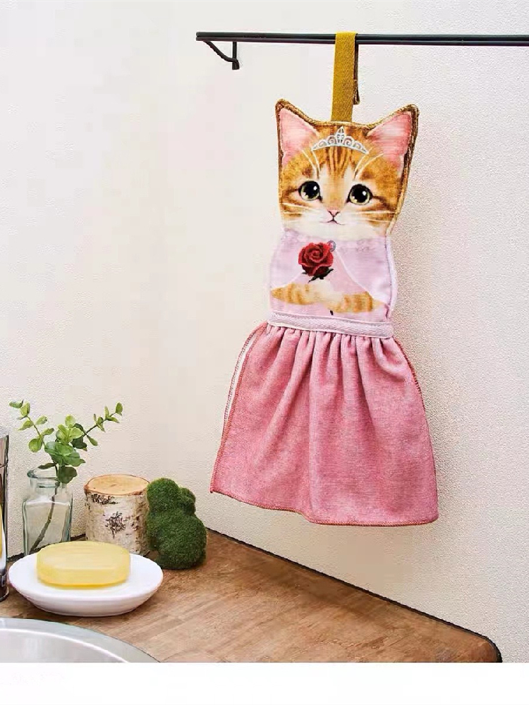 日式可爱猫咪公主复古风厨房擦手巾悬挂毛巾印花手帕儿童卫浴速干