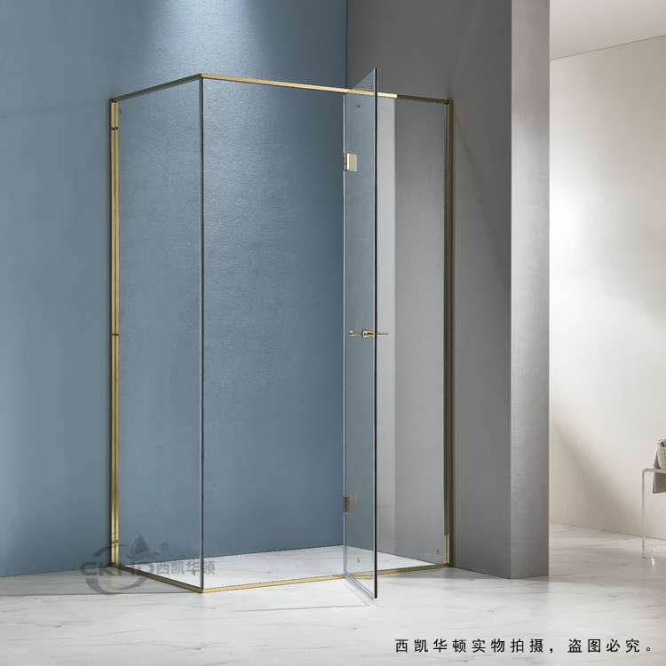 极窄边框淋浴房整体浴室隔断冲淋房钛金色推拉玻璃门长方形平开门