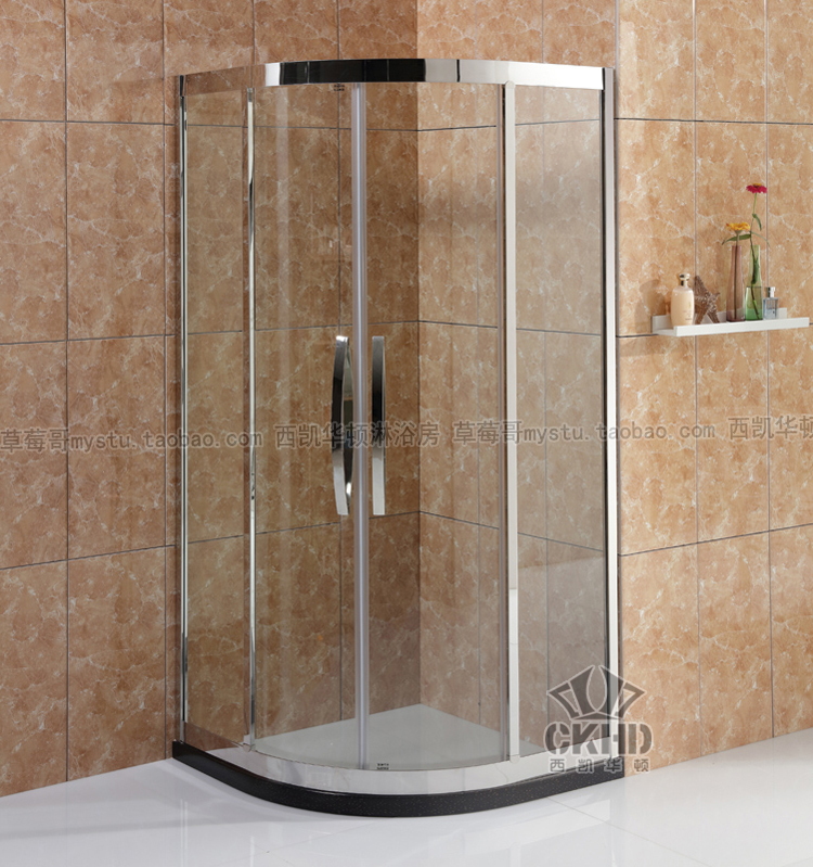 不锈钢扇形淋浴房圆弧形冲淋房整体半圈玻璃隔断刀形隔间简易移门