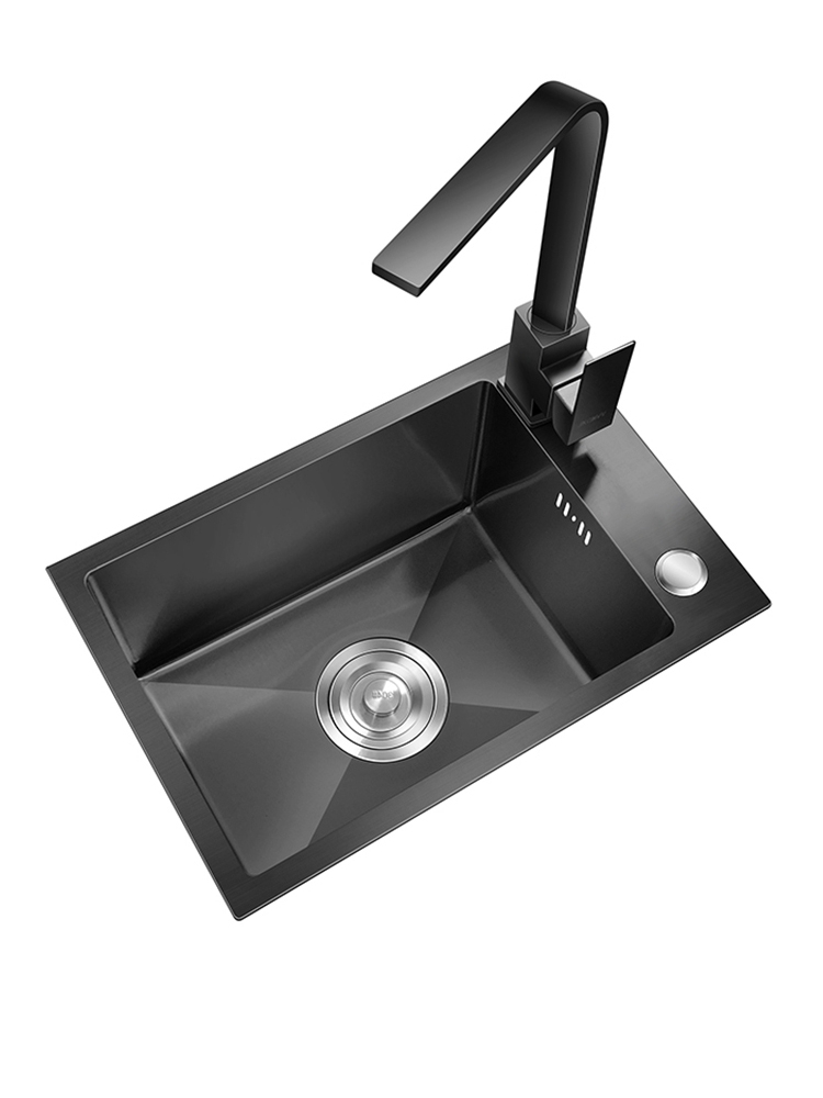 定制厨房单槽SUS304不锈钢手工盆水槽黑纳米迷你单盆加厚小洗菜盆