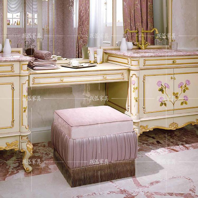 别墅法式实木雕花彩绘浴室柜卫浴高端欧式大理石台面落地式双盆柜