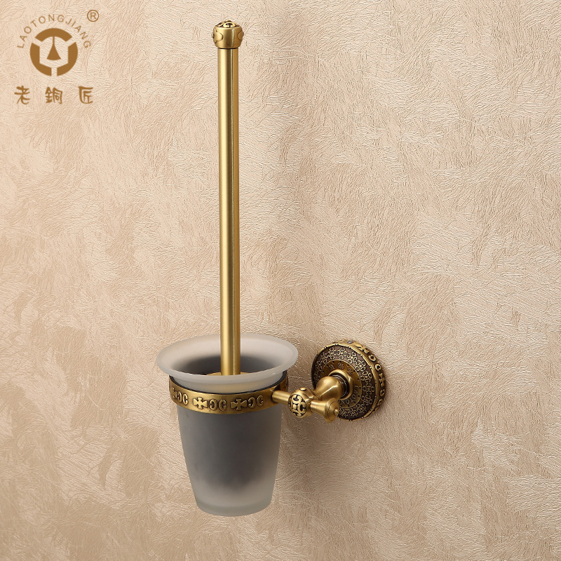 老铜匠卫浴 全铜欧式雕花马桶刷套装 厕所刷 浴室清洁刷 GN10201