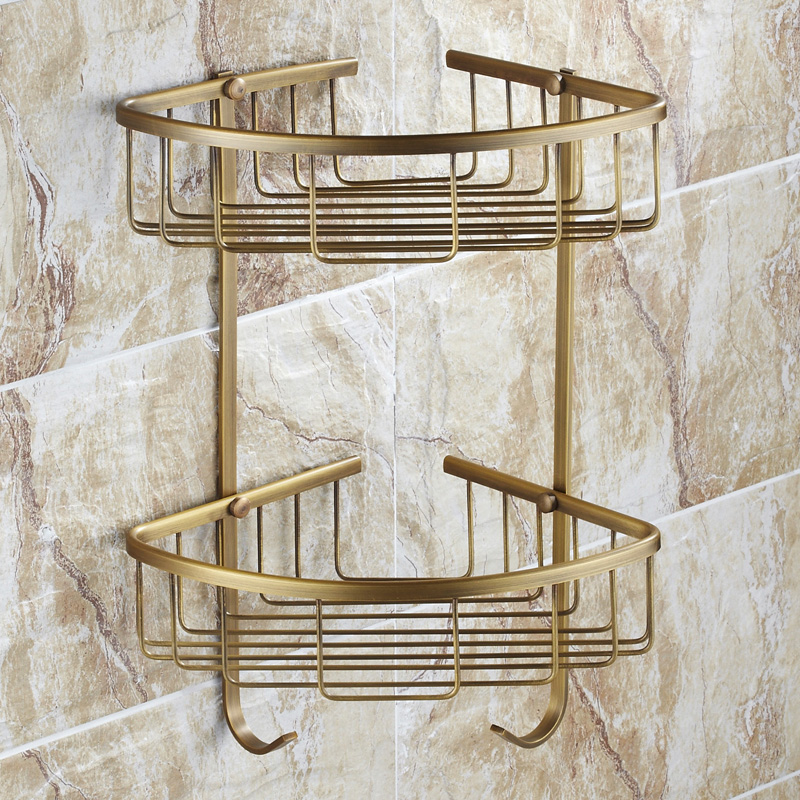 全铜仿古 卫生间三角置物架 浴室挂钩 挂件套装卫浴用品 欧式网篮