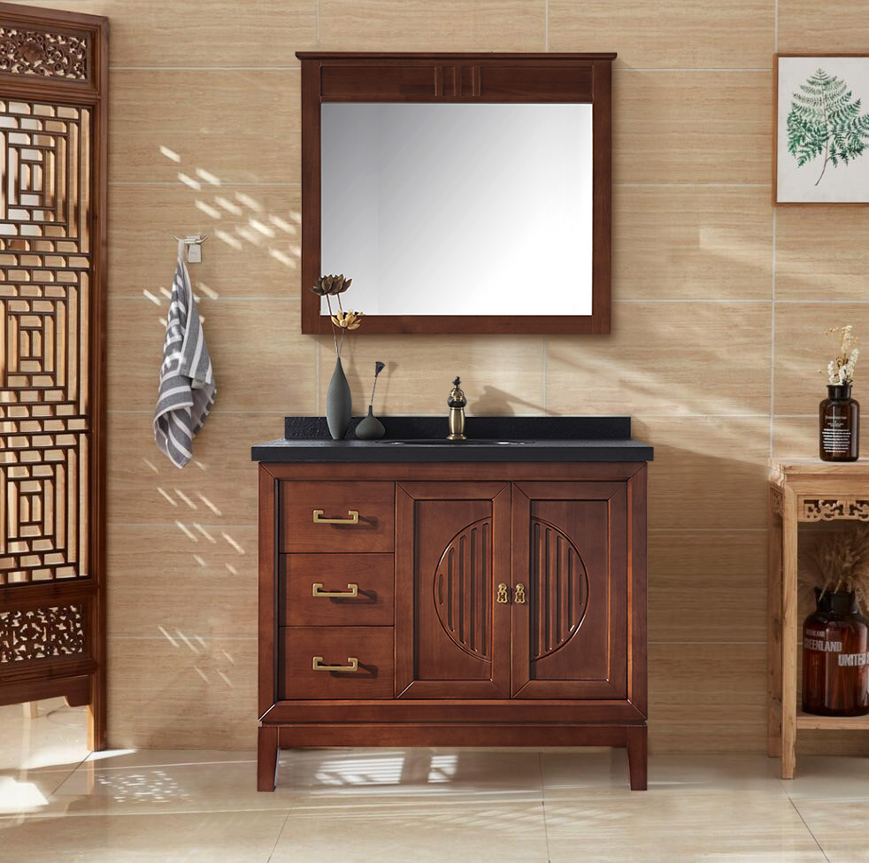卫浴现代新中式浴室柜组合落地式实木洗漱台盆柜洗手洗脸盆柜定制