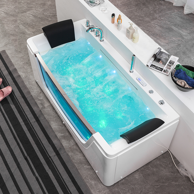 新品家用浴缸小户型双人智能恒温浴池冲浪按摩瀑布亚克力独立玻璃