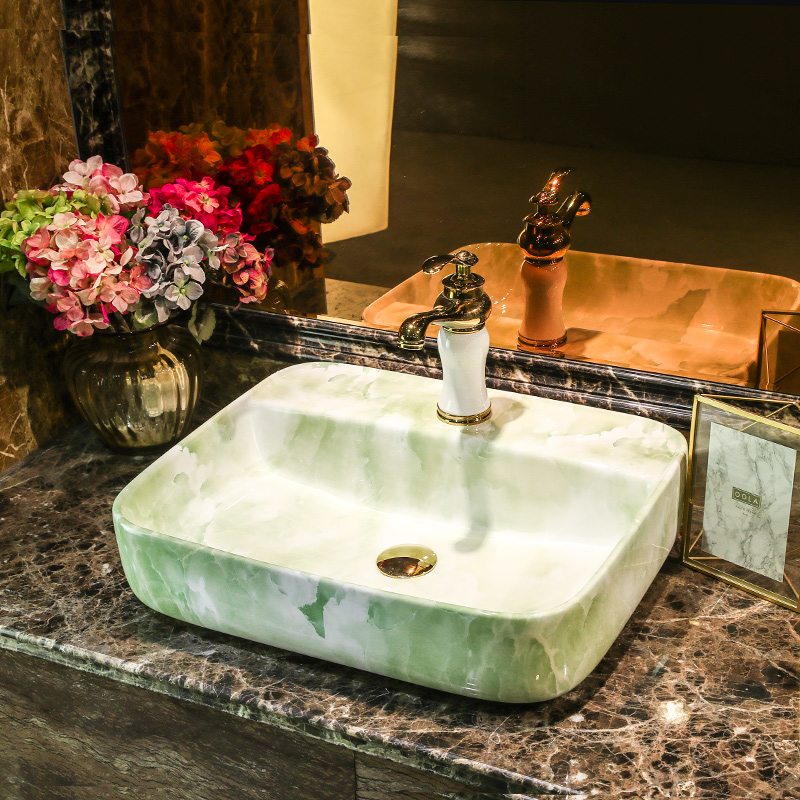 陶瓷台上盆方形大理石洗脸盆欧式家用洗手盆艺术洗面盆卫生间台盆