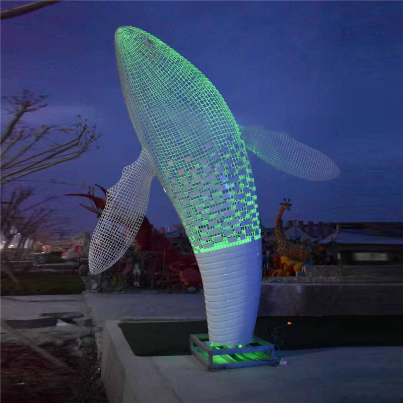 大型不锈钢镂空海豚鲸鱼雕塑海洋鲲鹏出水户外广场地产水景摆件