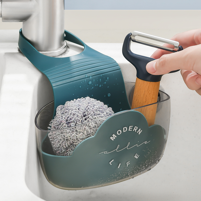 厨房水槽置物架沥水篮水龙头收纳挂袋抹布洗碗池洗菜免打孔多功能