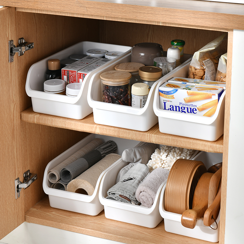 厨房橱柜柜子杂物材料调料斜口收纳盒篮锅具整理筐厨柜水槽置物架