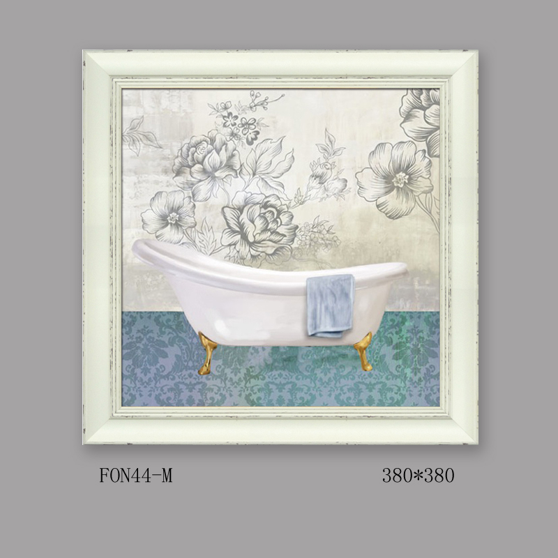美式欧式古典复古蓝色浴室装浴缸原版画芯实木框样板间装饰画挂画