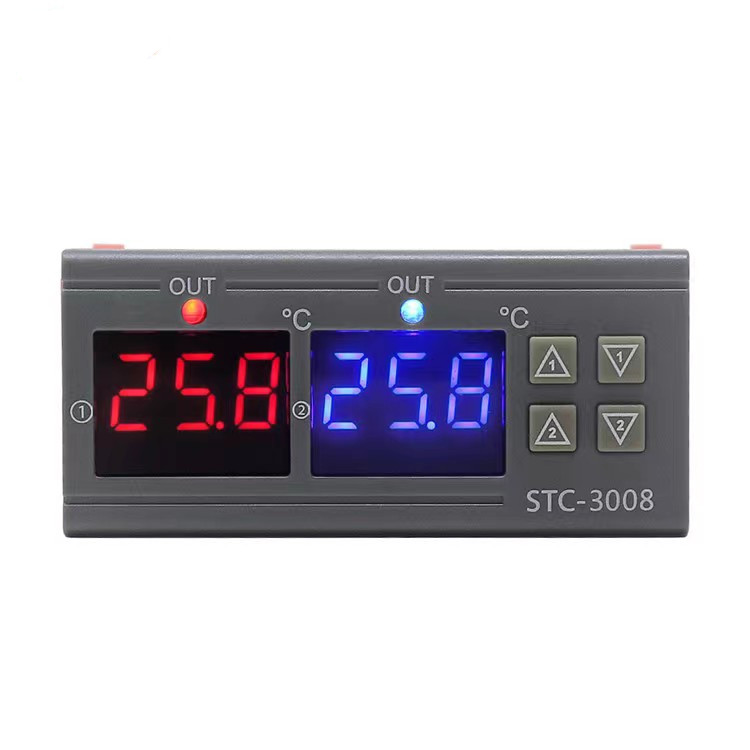 STC-3008微电脑数显智能电子温控器开关双显双控输出温度可调220V