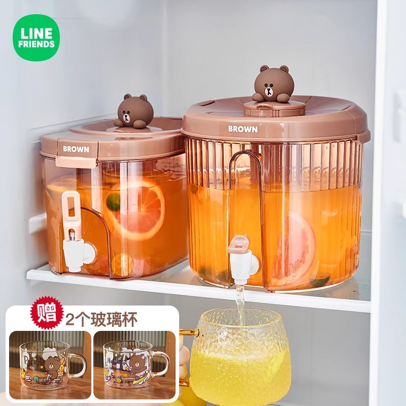 LINE FRIENDS家用冷水壶水果凉水壶卡通大容量塑料饮料桶带水龙头